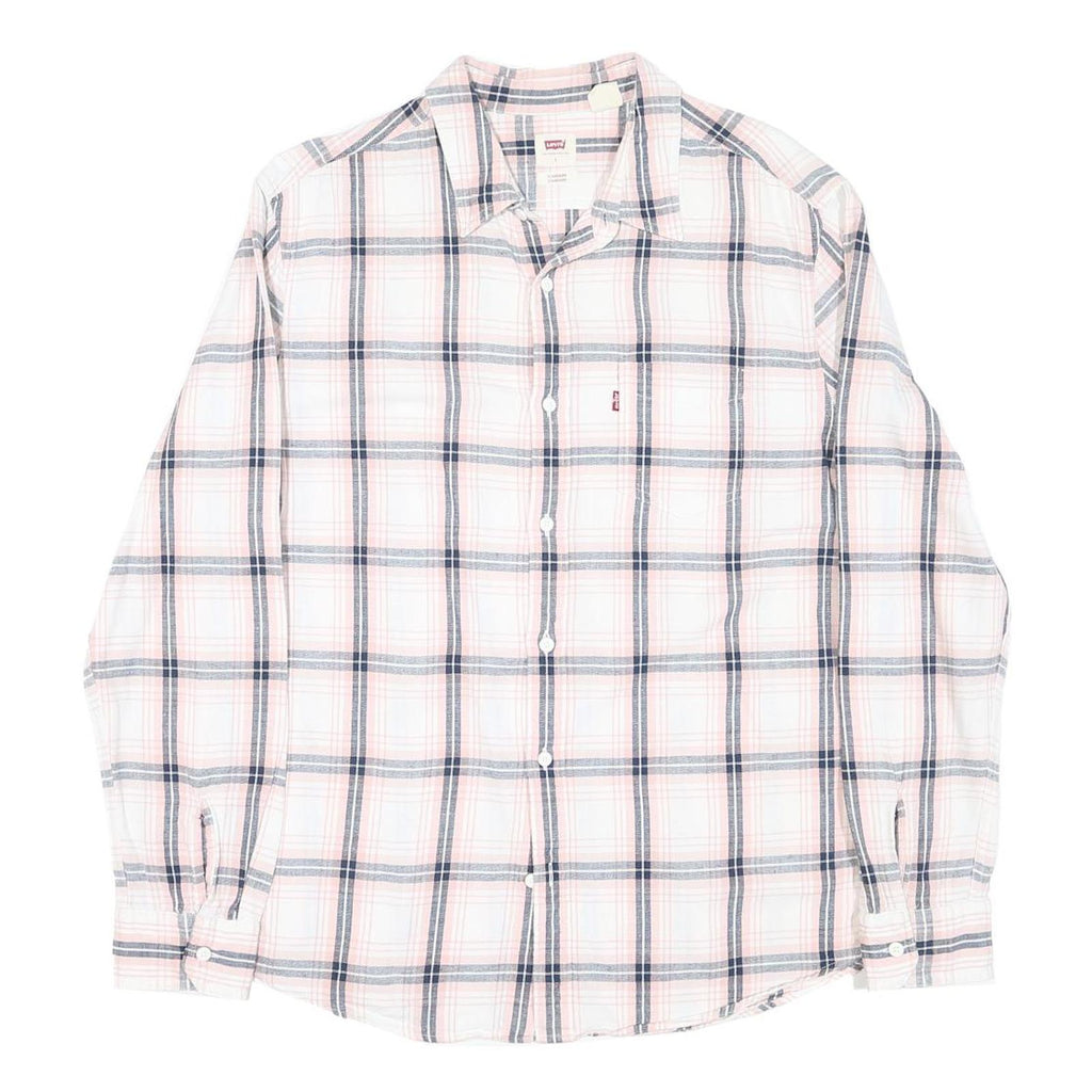 LEVI'S Mens White & Pink Check Cotton Blend Shirt L Casual Long Sleeve Classic