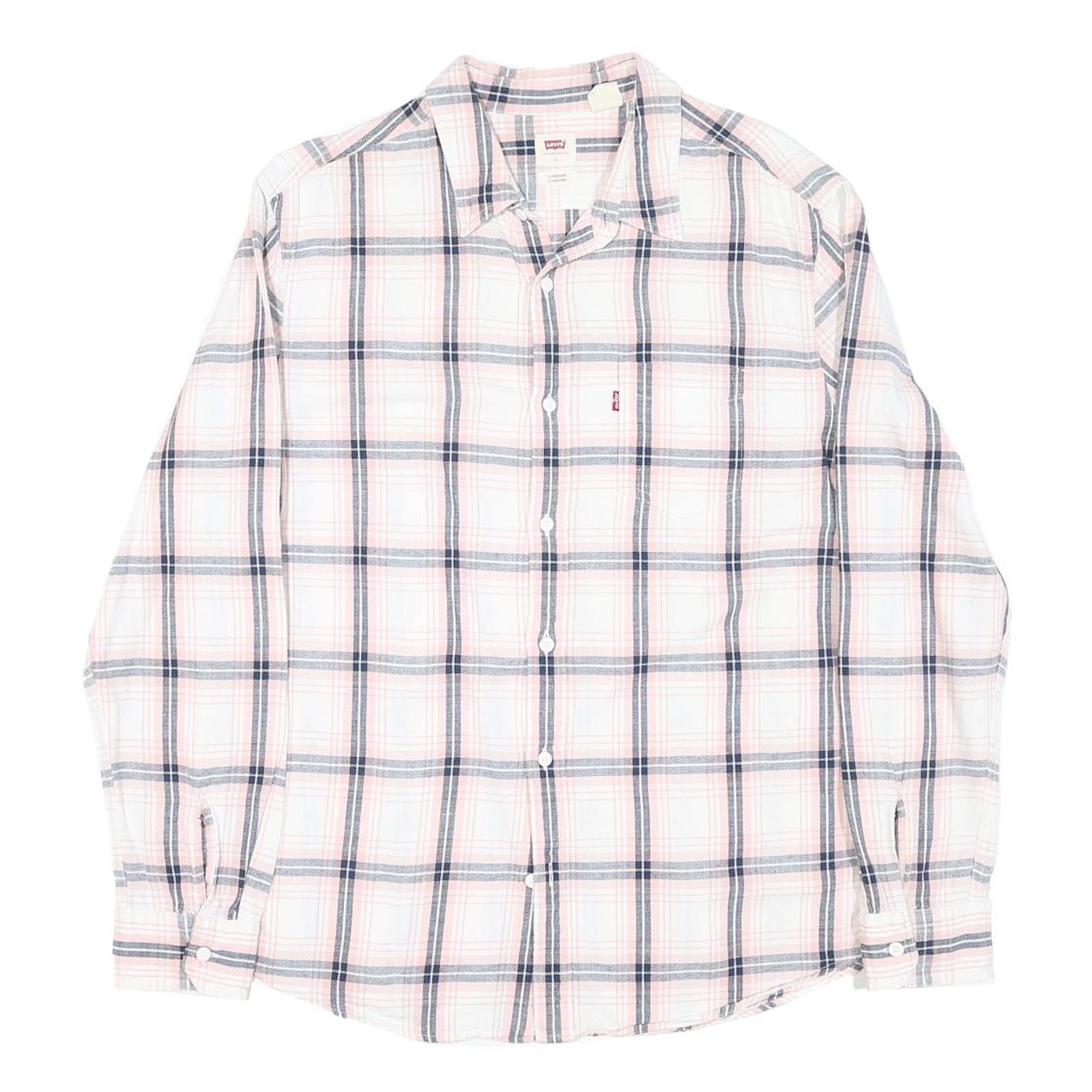 LEVI'S Mens White & Pink Check Cotton Blend Shirt L Casual Long Sleeve Classic