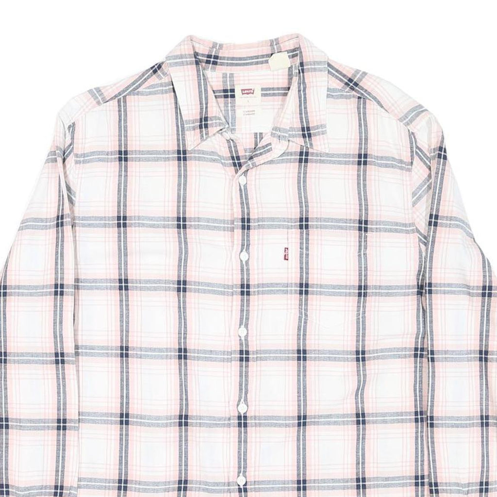 LEVI'S Mens White & Pink Check Cotton Blend Shirt L Casual Long Sleeve Classic