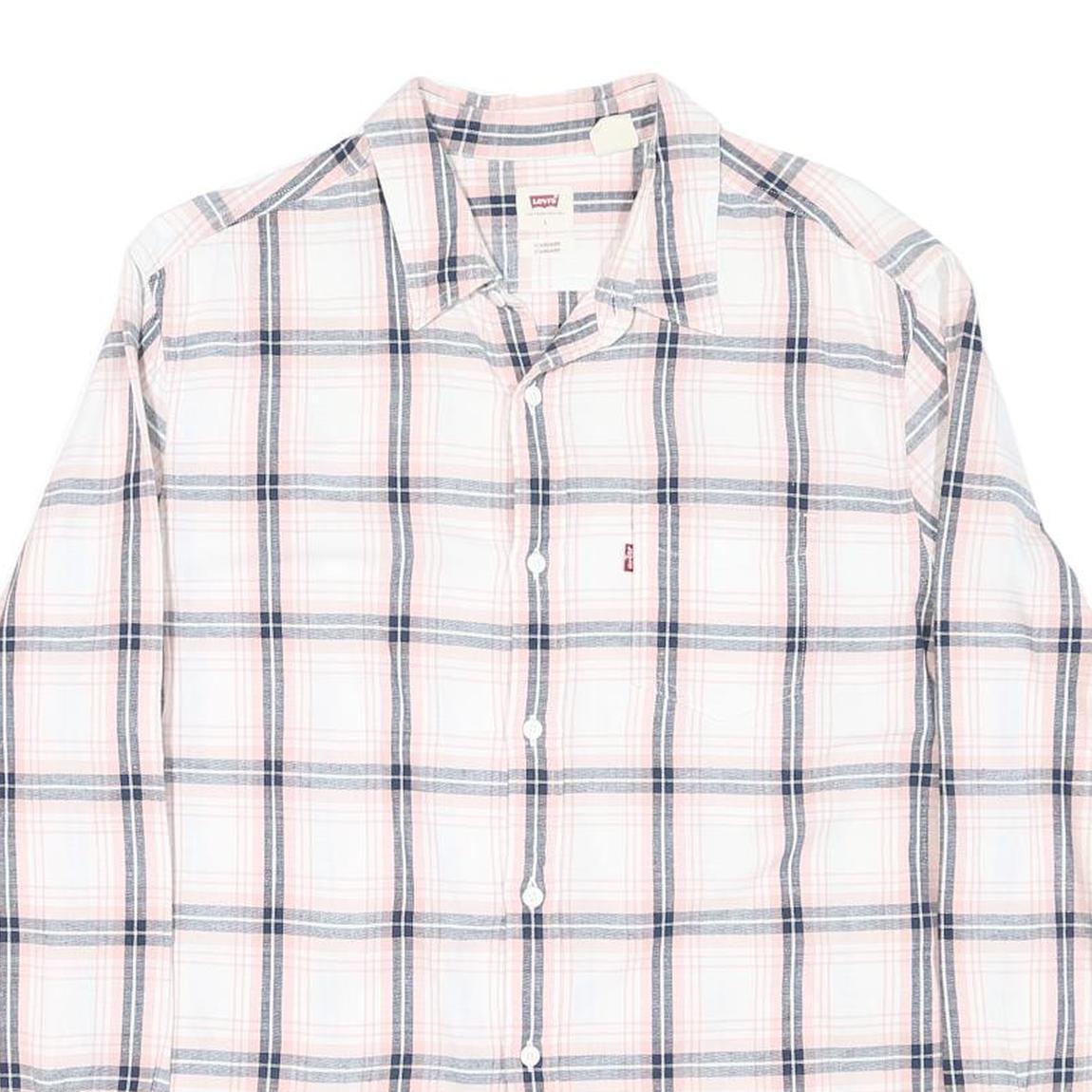 LEVI'S Mens White & Pink Check Cotton Blend Shirt L Casual Long Sleeve Classic