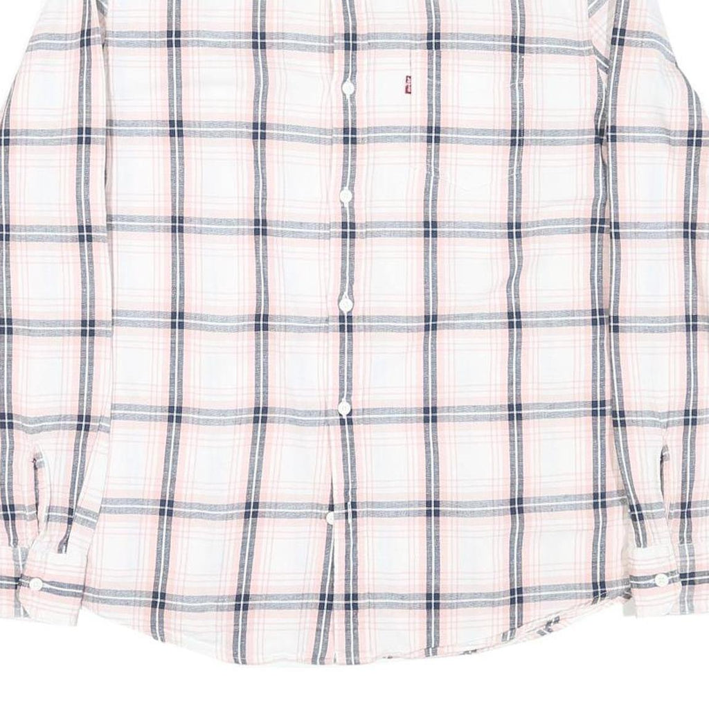 LEVI'S Mens White & Pink Check Cotton Blend Shirt L Casual Long Sleeve Classic