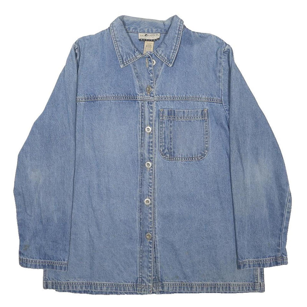 SAG HARBOR Womens Blue Denim Cotton Button Jacket M Casual Classic Outerwear