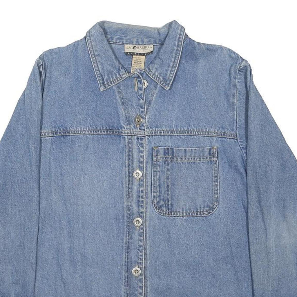 SAG HARBOR Womens Blue Denim Cotton Button Jacket M Casual Classic Outerwear