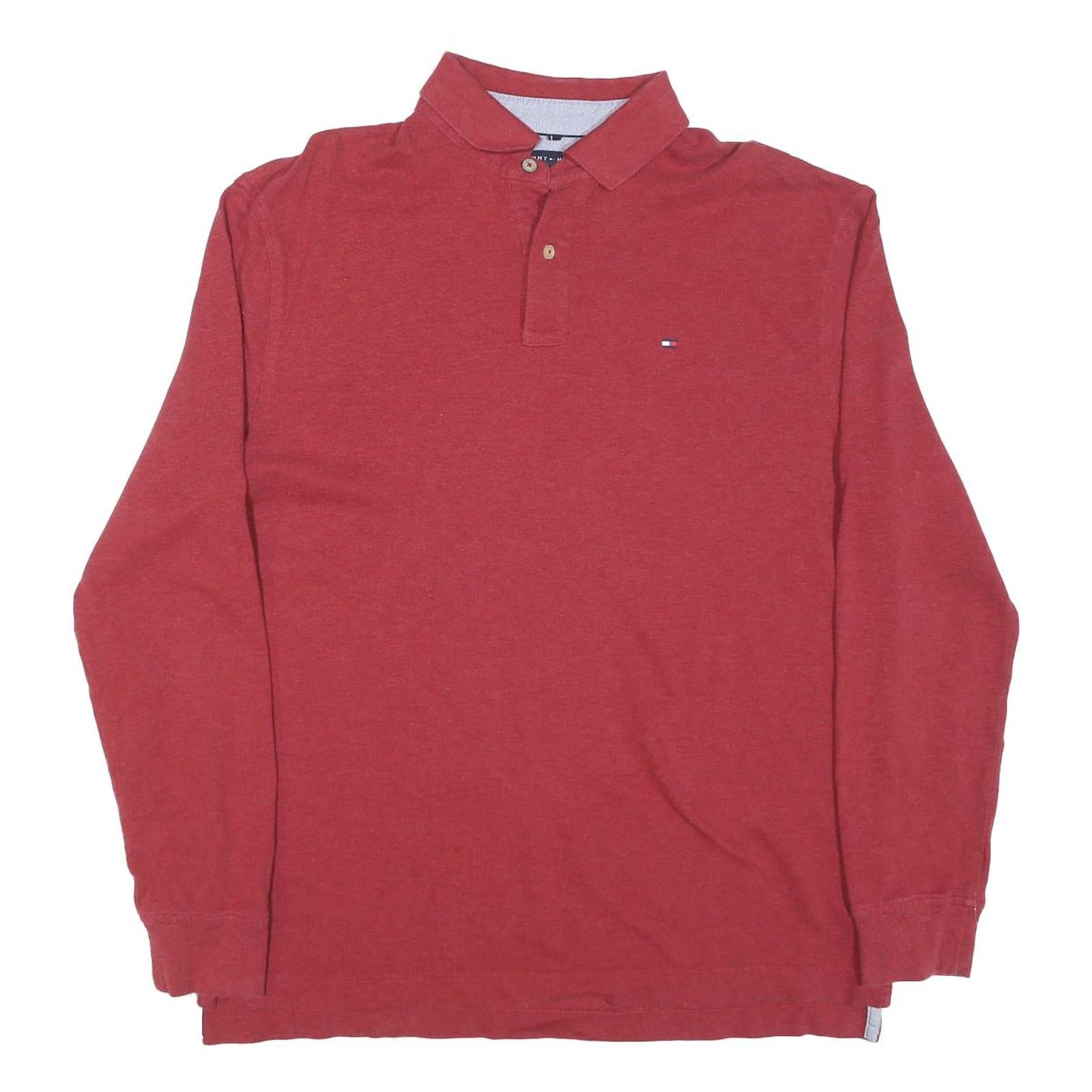 TOMMY HILFIGER Mens Red Long Sleeve Plain L Cotton Blend Polo Shirt