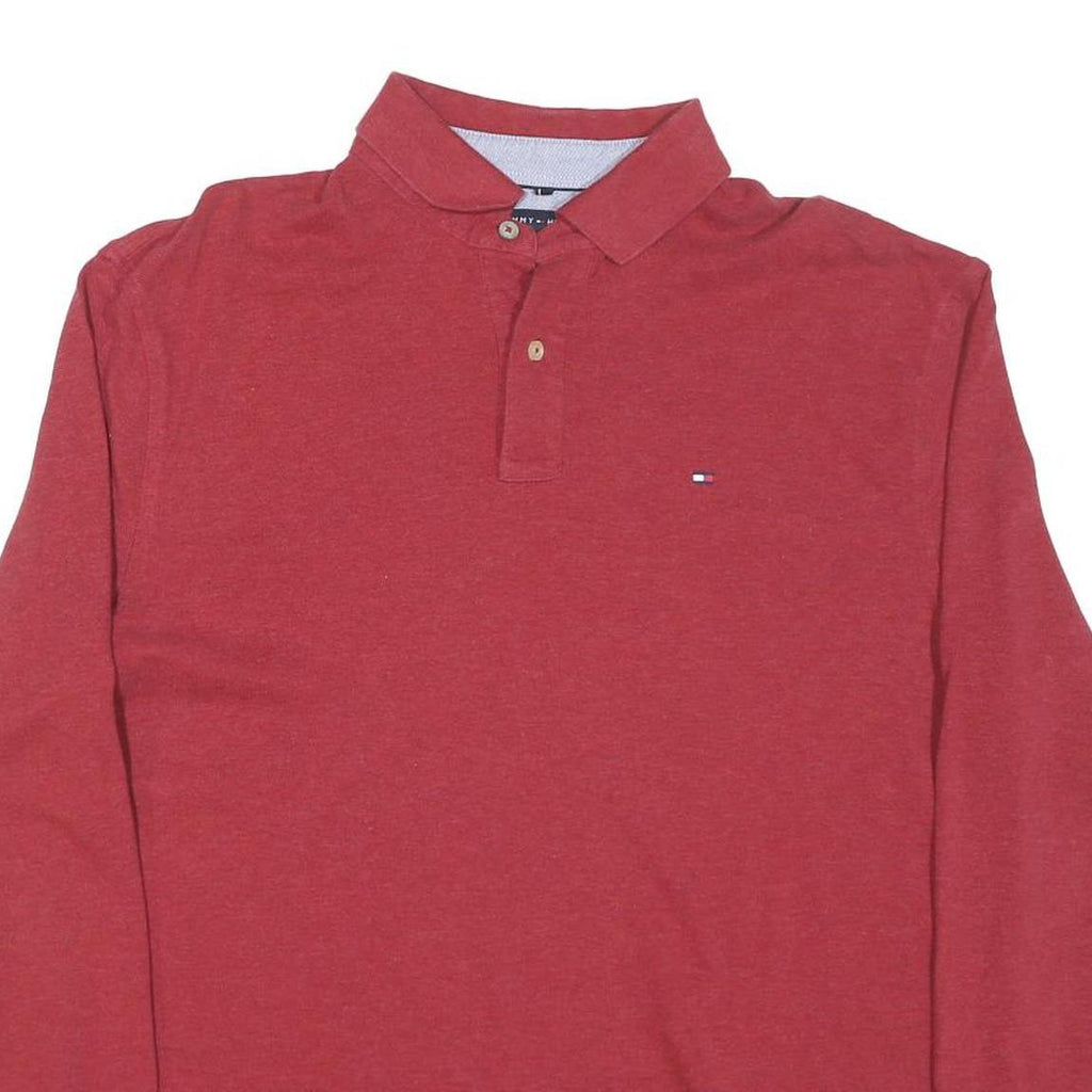 TOMMY HILFIGER Mens Red Long Sleeve Plain L Cotton Blend Polo Shirt