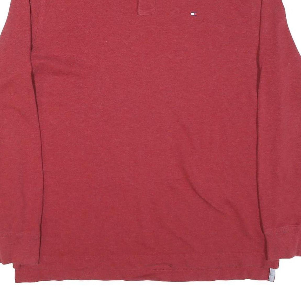 TOMMY HILFIGER Mens Red Long Sleeve Plain L Cotton Blend Polo Shirt