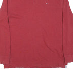 TOMMY HILFIGER Mens Red Long Sleeve Plain L Cotton Blend Polo Shirt