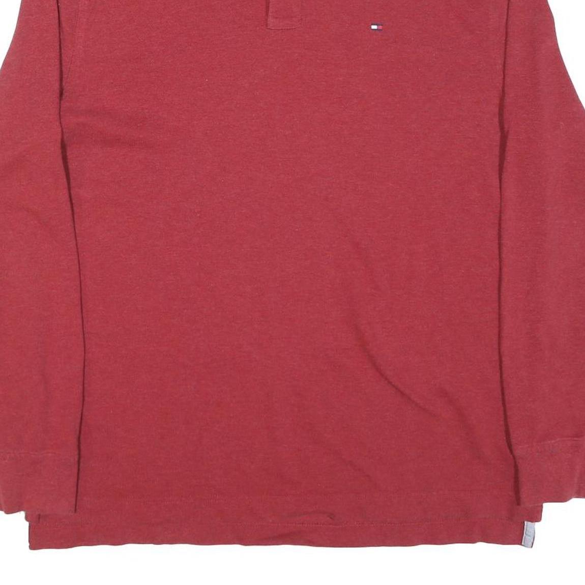 TOMMY HILFIGER Mens Red Long Sleeve Plain L Cotton Blend Polo Shirt