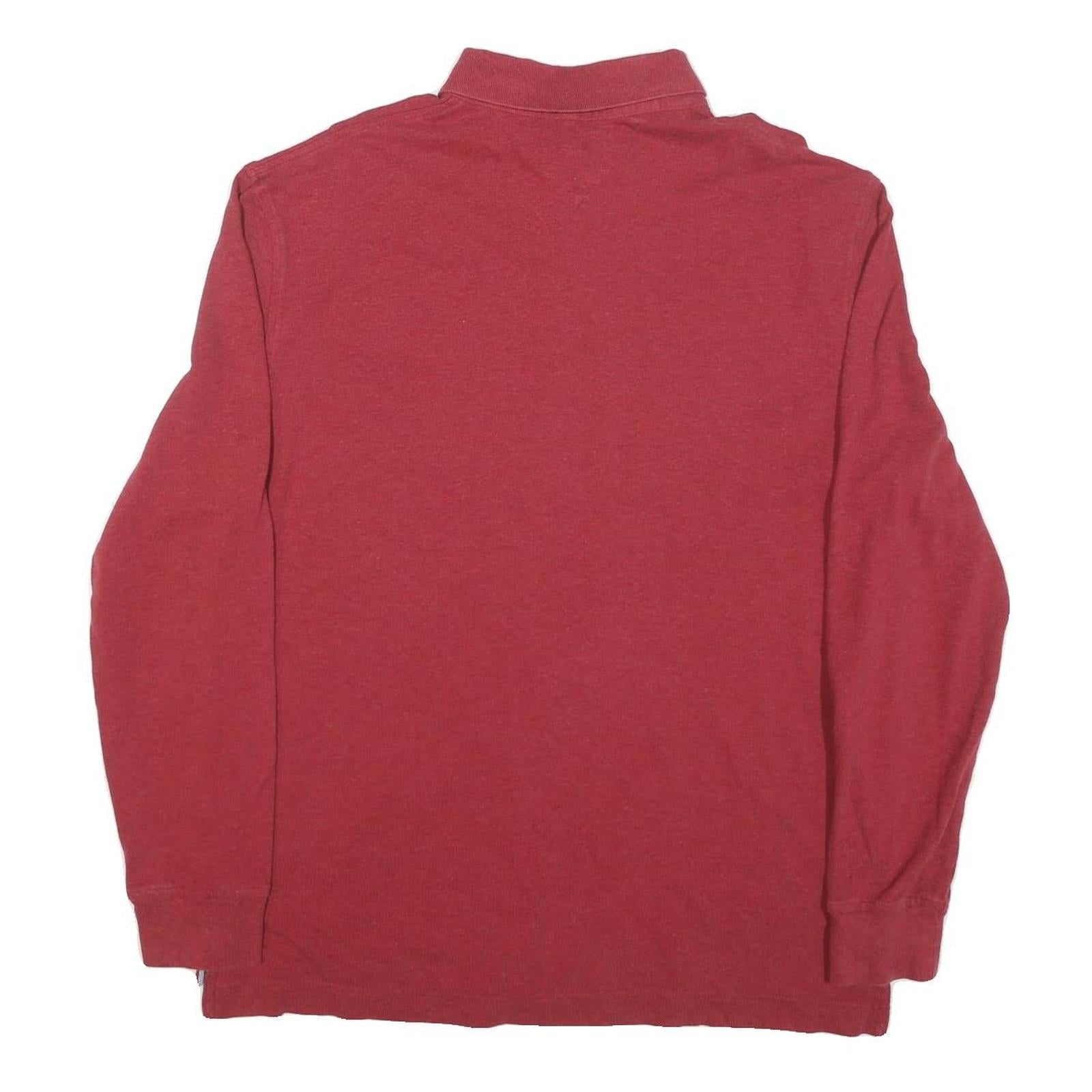 TOMMY HILFIGER Mens Red Long Sleeve Plain L Cotton Blend Polo Shirt