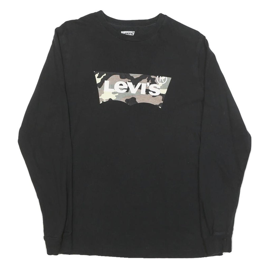 LEVI'S Mens Black Camouflage Graphic T-Shirt S Long Sleeve Crew Neck Cotton