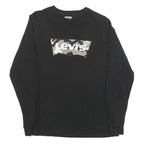 LEVI'S Mens Black Camouflage Graphic T-Shirt S Long Sleeve Crew Neck Cotton