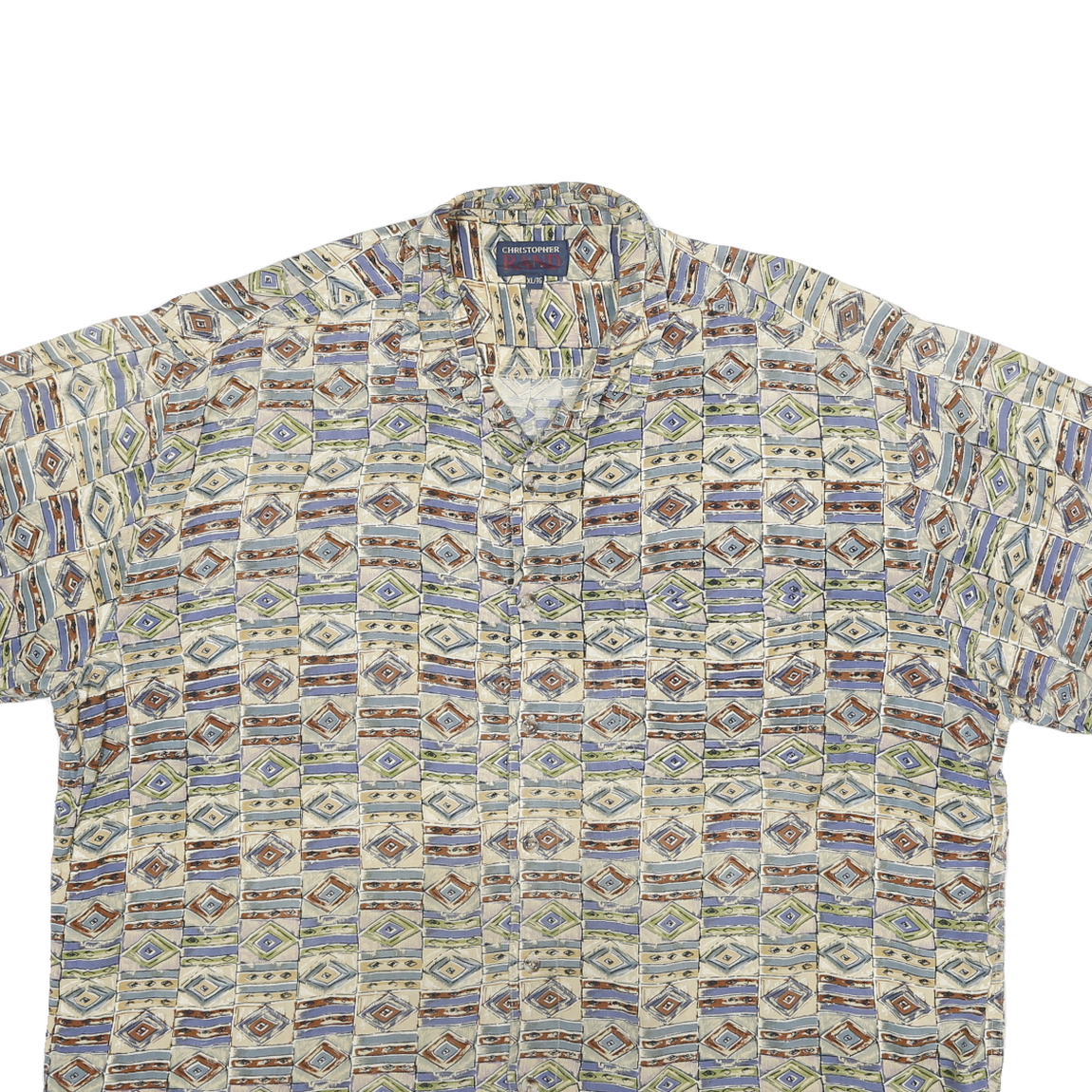 CHRISTOPHER RAND Mens Beige Pattern Shirt XL Rayon Casual Lightweight