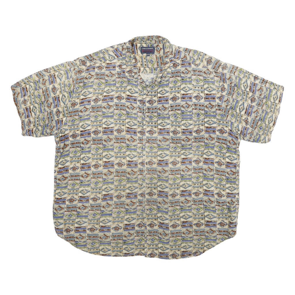 CHRISTOPHER RAND Mens Beige Pattern Shirt XL Rayon Casual Lightweight