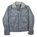 Womens Grey Faux Shearling Collar Zip Jacket M Polyester Blend Plain Warm Casual
