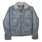 Womens Grey Faux Shearling Collar Zip Jacket M Polyester Blend Plain Warm Casual