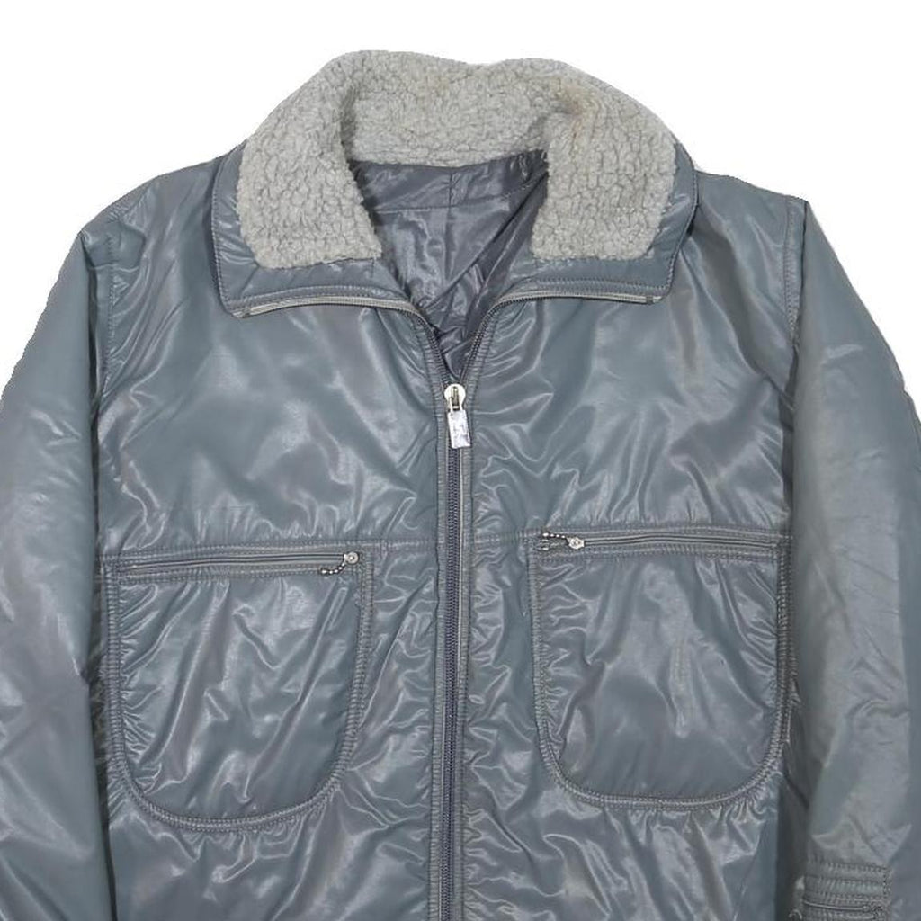 Womens Grey Faux Shearling Collar Zip Jacket M Polyester Blend Plain Warm Casual