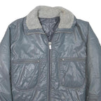 Womens Grey Faux Shearling Collar Zip Jacket M Polyester Blend Plain Warm Casual