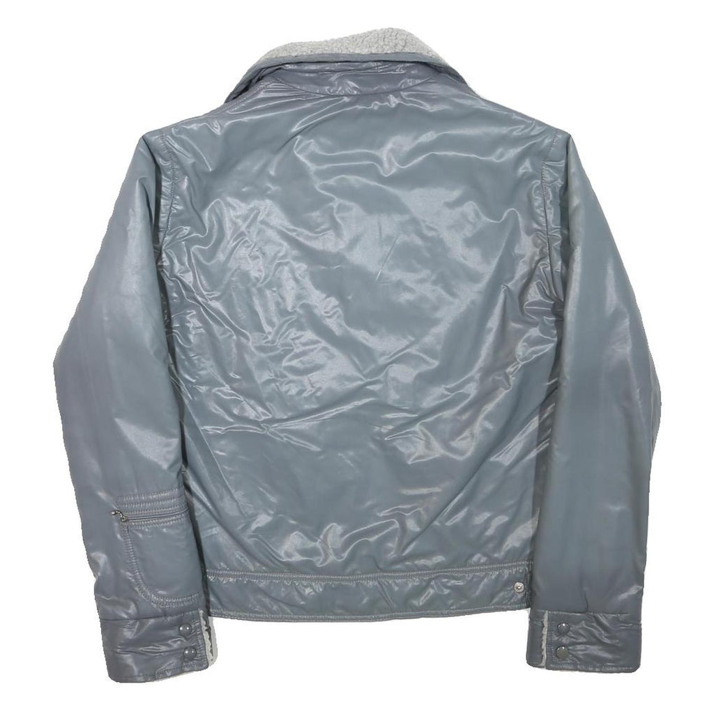 Womens Grey Faux Shearling Collar Zip Jacket M Polyester Blend Plain Warm Casual