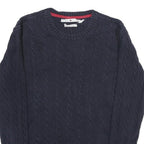 TOMMY HILFIGER Womens Navy Blue Patterned Jumper Crew Neck Cable Knit L Cotton