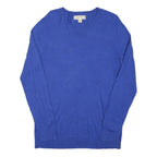 MICHAEL KORS Womens Blue Plain Pullover Crew Neck Basic Knit Jumper L Cotton