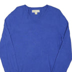 MICHAEL KORS Womens Blue Plain Pullover Crew Neck Basic Knit Jumper L Cotton