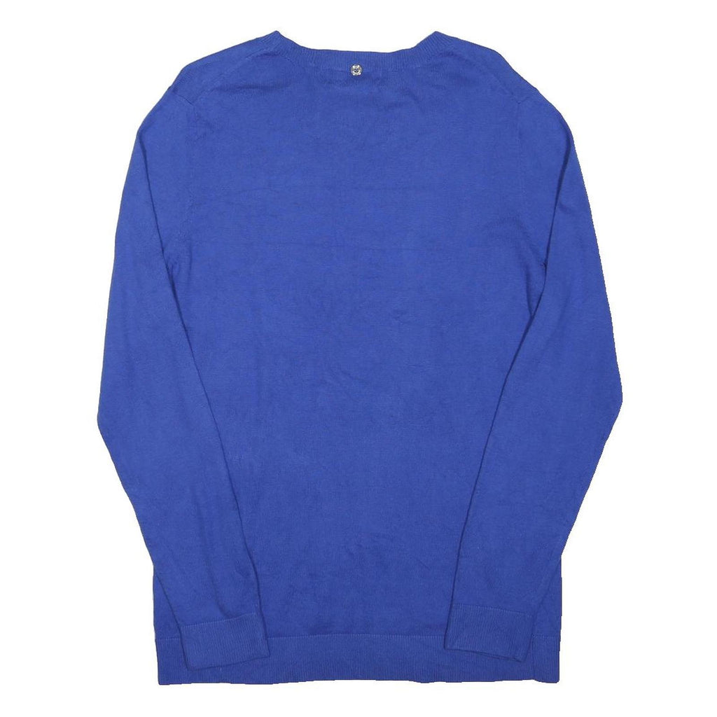MICHAEL KORS Womens Blue Plain Pullover Crew Neck Basic Knit Jumper L Cotton
