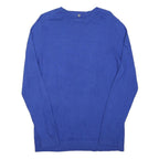 MICHAEL KORS Womens Blue Plain Pullover Crew Neck Basic Knit Jumper L Cotton
