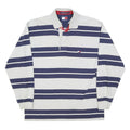 TOMMY HILFIGER Mens Grey & Navy Stripe Long Sleeve Polo Shirt L Cotton Blend