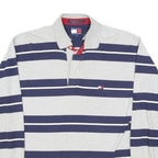 TOMMY HILFIGER Mens Grey & Navy Stripe Long Sleeve Polo Shirt L Cotton Blend