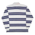 TOMMY HILFIGER Mens Grey & Navy Stripe Long Sleeve Polo Shirt L Cotton Blend