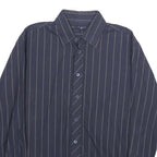 TED BAKER Mens Navy Blue Wavy Stripe Shirt M Cotton Long Sleeve Button