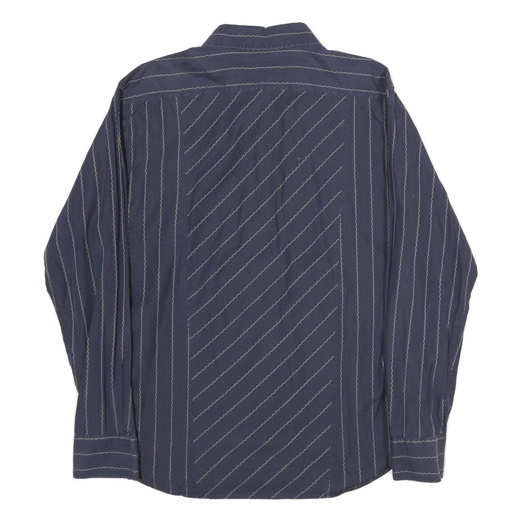 TED BAKER Mens Navy Blue Wavy Stripe Shirt M Cotton Long Sleeve Button
