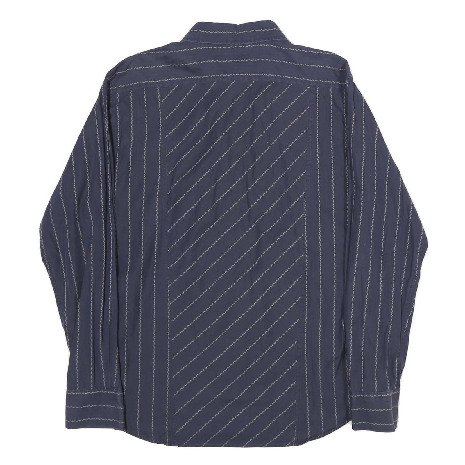 TED BAKER Mens Navy Blue Wavy Stripe Shirt M Cotton Long Sleeve Button
