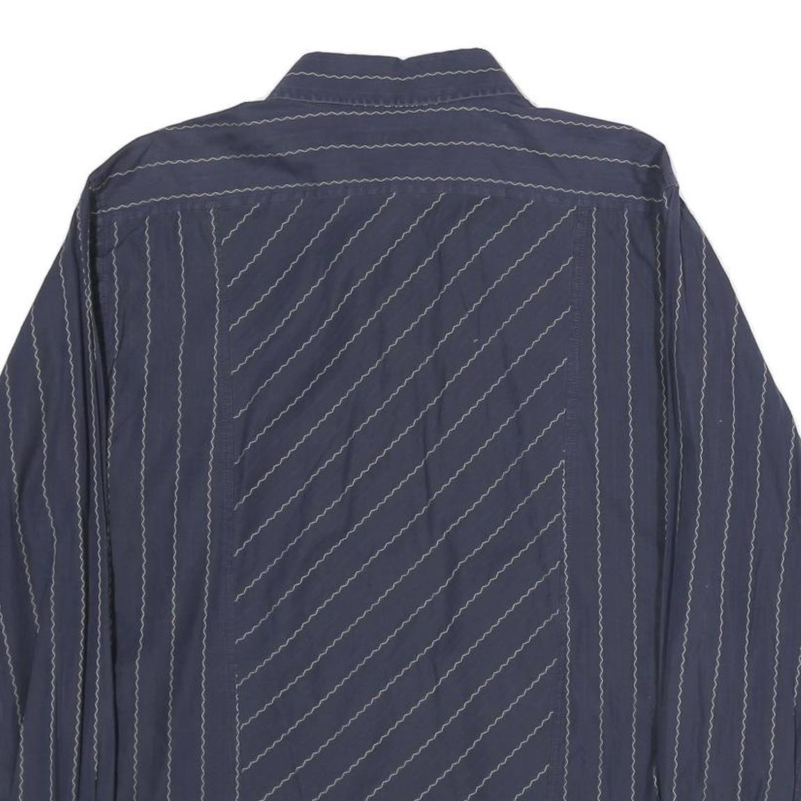 TED BAKER Mens Navy Blue Wavy Stripe Shirt M Cotton Long Sleeve Button