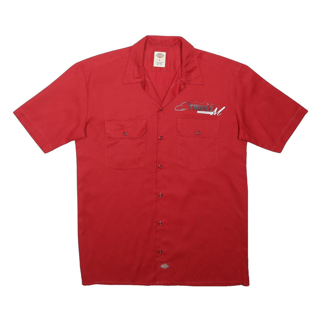 DICKIES Mens Red Work Shirt L Short Sleeve Polyester Blend Button Closure