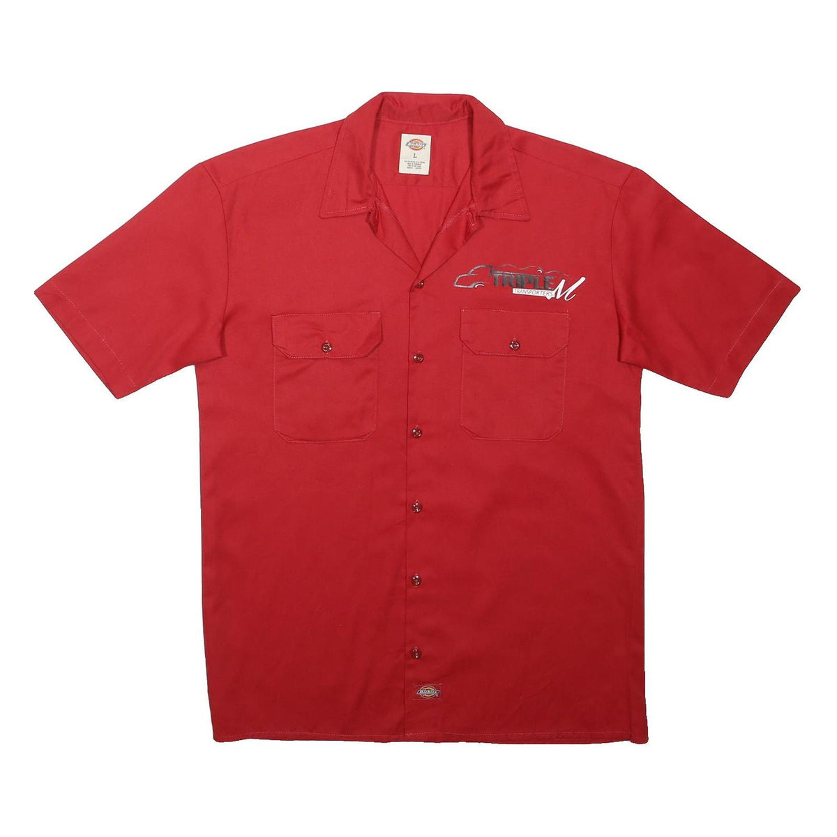 DICKIES Mens Red Work Shirt L Short Sleeve Polyester Blend Button Closure
