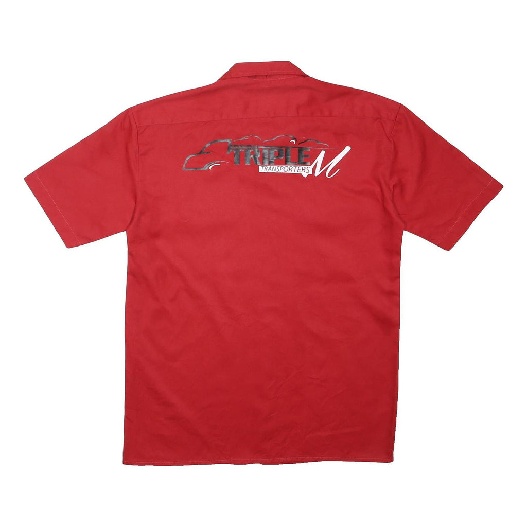 DICKIES Mens Red Work Shirt L Short Sleeve Polyester Blend Button Closure