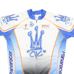 Mens White & Blue Cycling T-Shirt L Short Sleeve Zip Neck Jersey Castro Valley