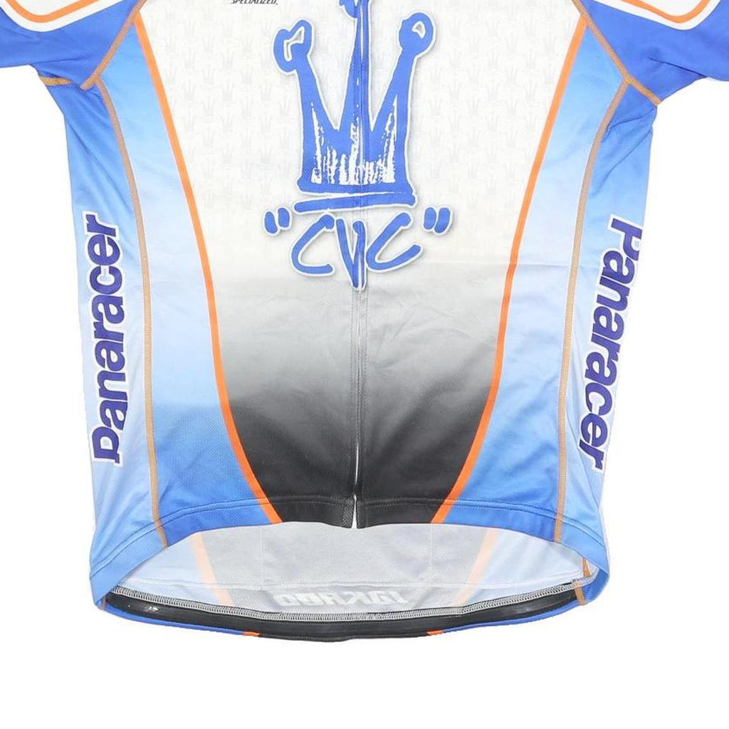 Mens White & Blue Cycling T-Shirt L Short Sleeve Zip Neck Jersey Castro Valley