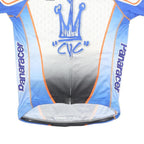 Mens White & Blue Cycling T-Shirt L Short Sleeve Zip Neck Jersey Castro Valley