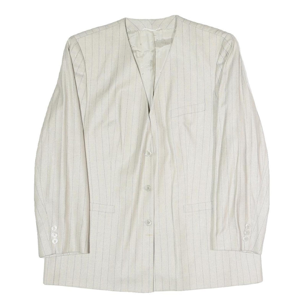 Womens White Pinstripe Button Cotton Blend Jacket XL Formal Workwear Blazer