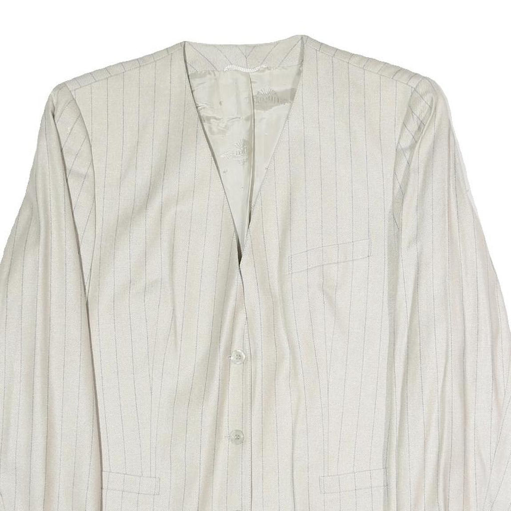 Womens White Pinstripe Button Cotton Blend Jacket XL Formal Workwear Blazer