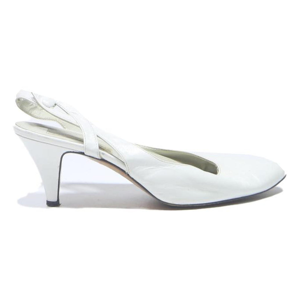 FLORDILUNA Womens White Leather Slingback Heels UK 4.5 Classic Elegant Shoes