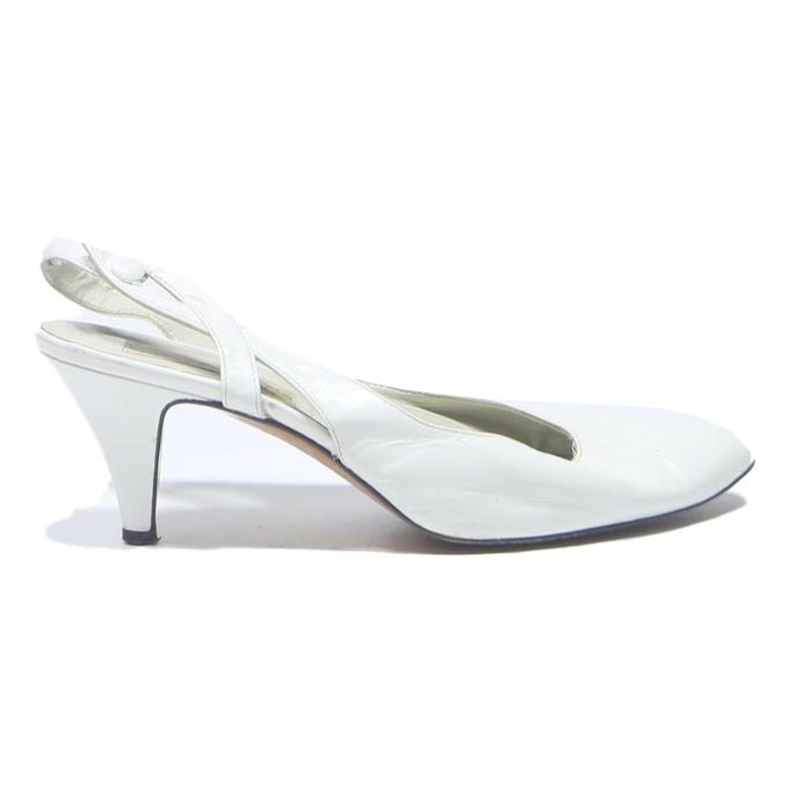 FLORDILUNA Womens White Leather Slingback Heels UK 4.5 Classic Elegant Shoes