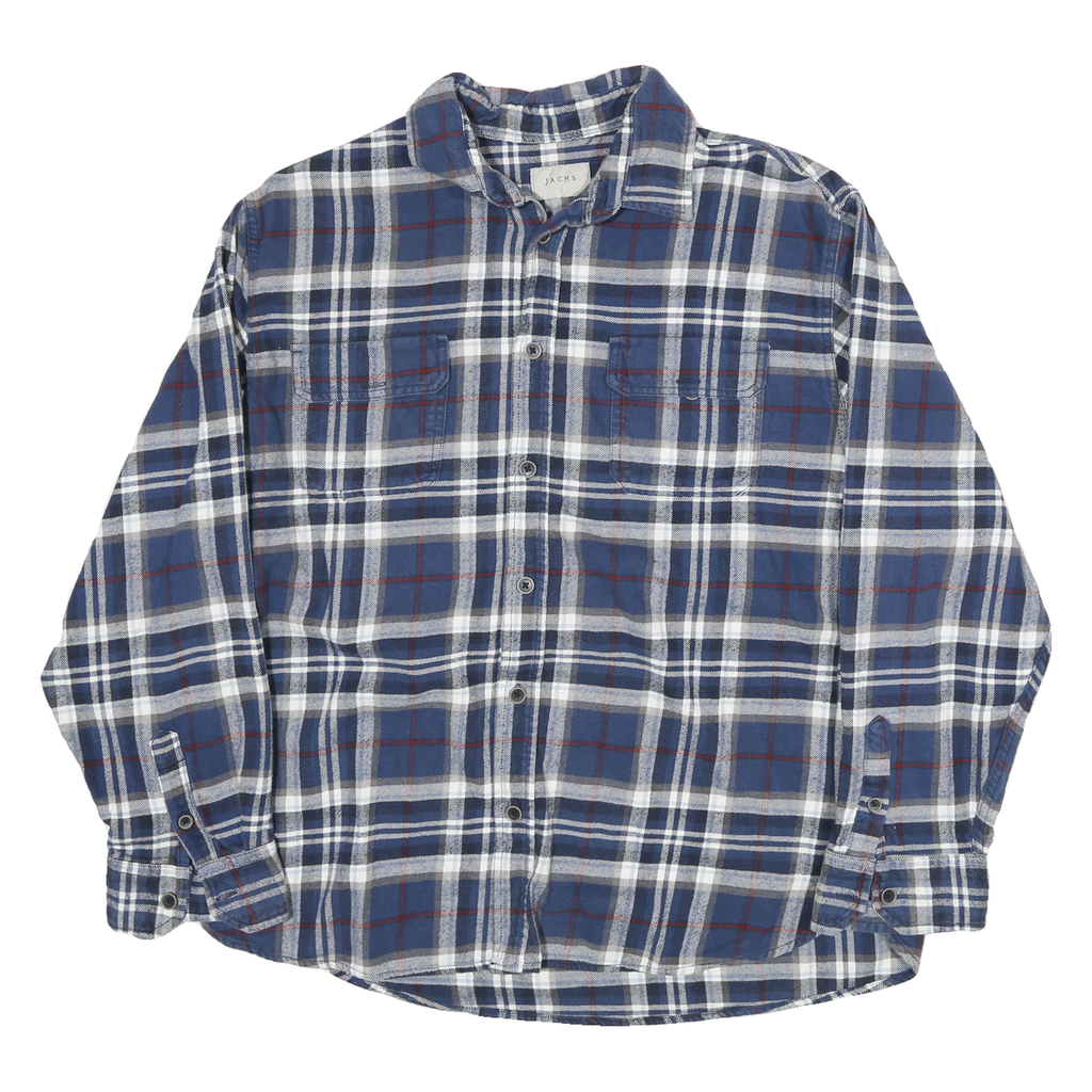 JACHS Mens Blue White & Red Checked Shirt XL Cotton Blend Casual Long Sleeve