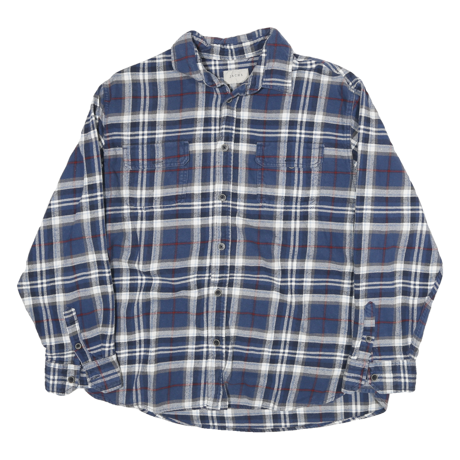 JACHS Mens Blue White & Red Checked Shirt XL Cotton Blend Casual Long Sleeve