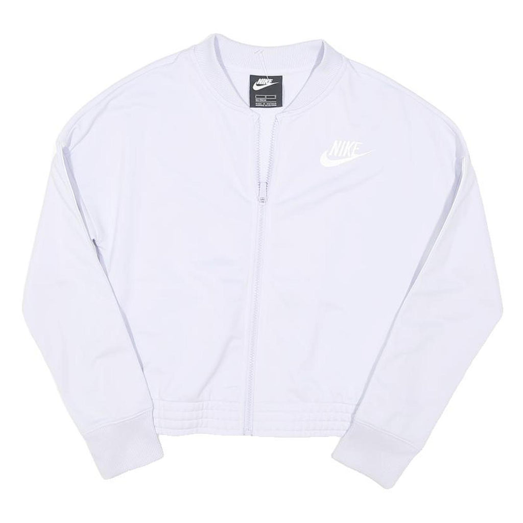 NIKE Girls White Jacket L Polyester Blend Zip Plain Sportswear Track Top