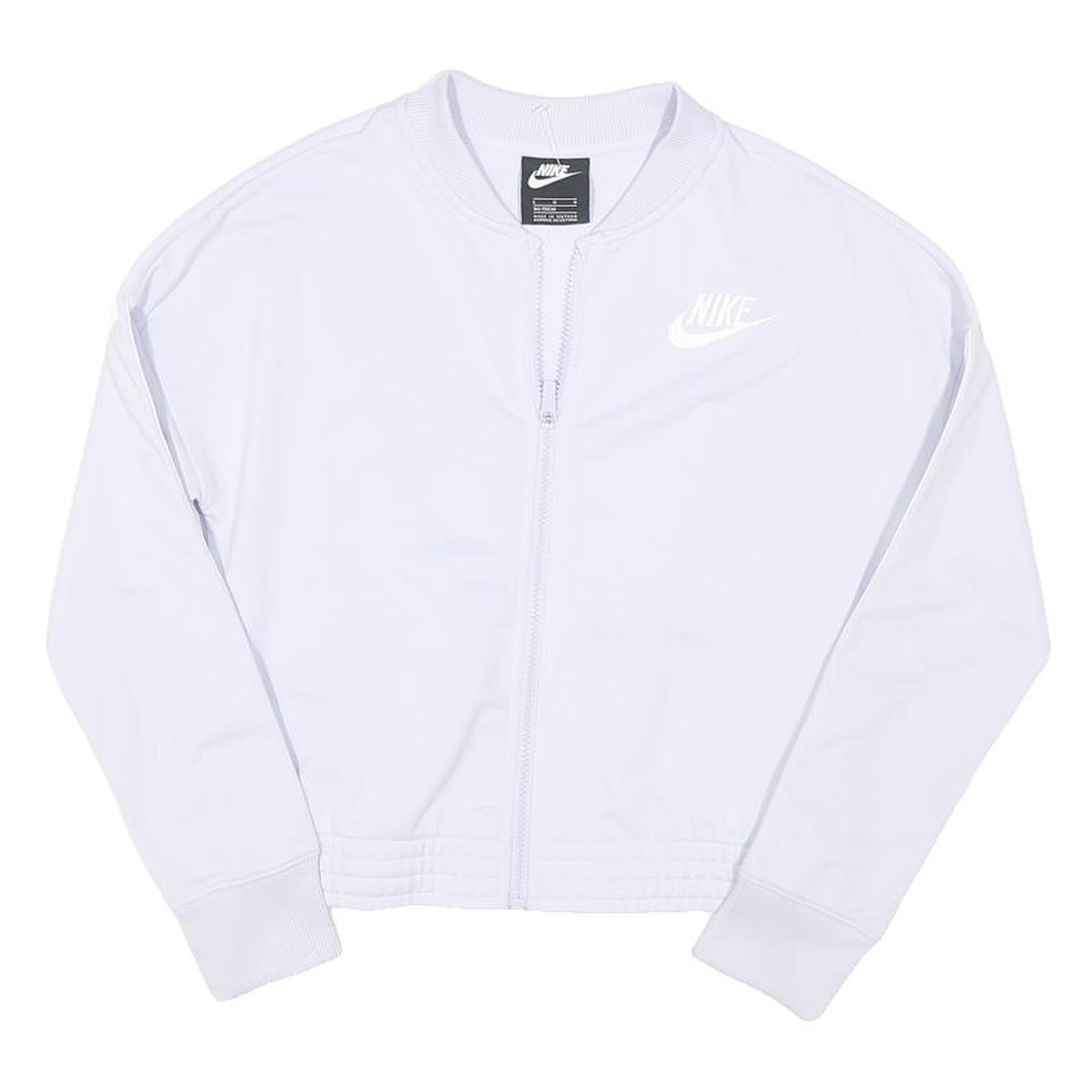 NIKE Girls White Jacket L Polyester Blend Zip Plain Sportswear Track Top