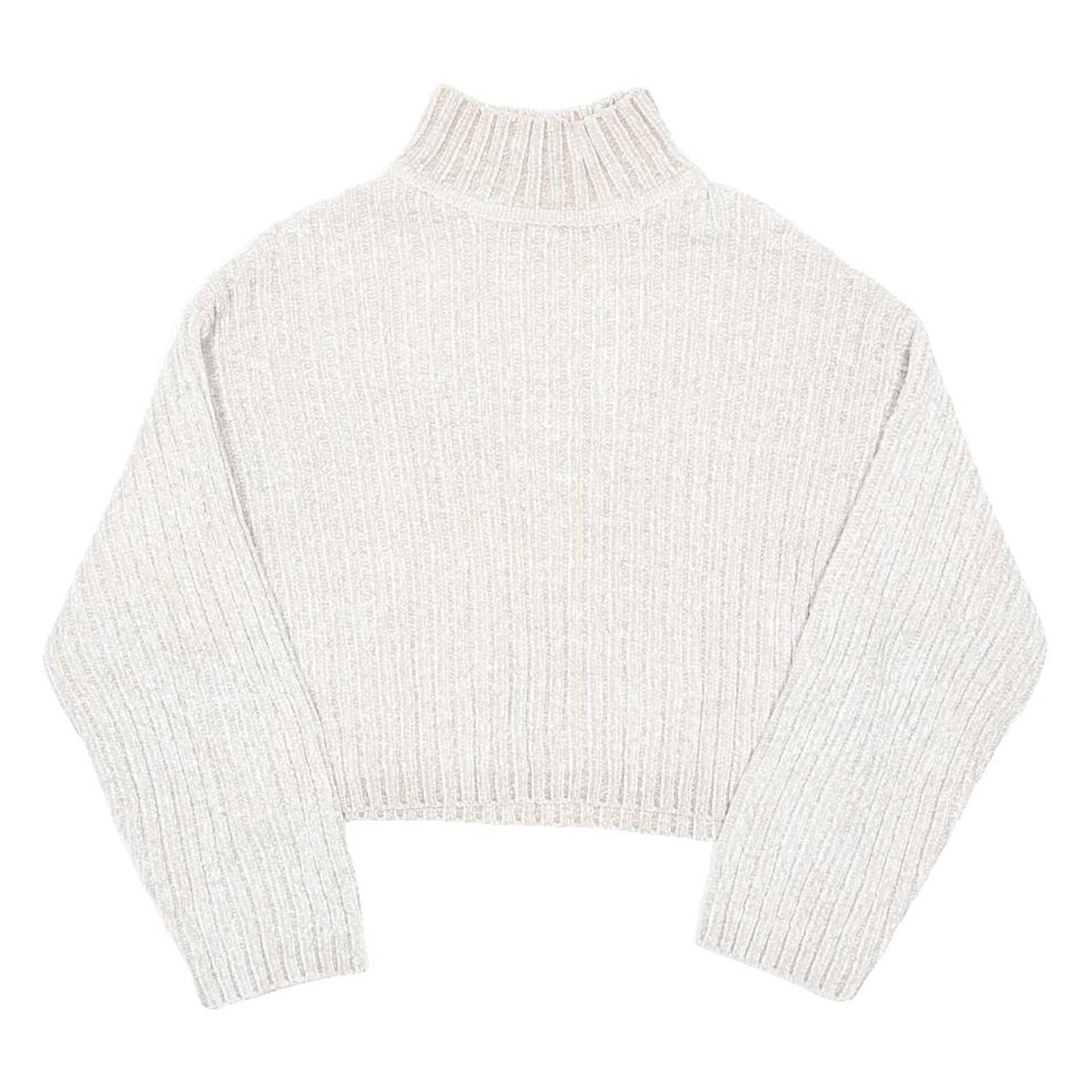 H&M Womens Cream Plain Pullover Pattern Crew Neck Chunky Knit S Soft Warm Cozy