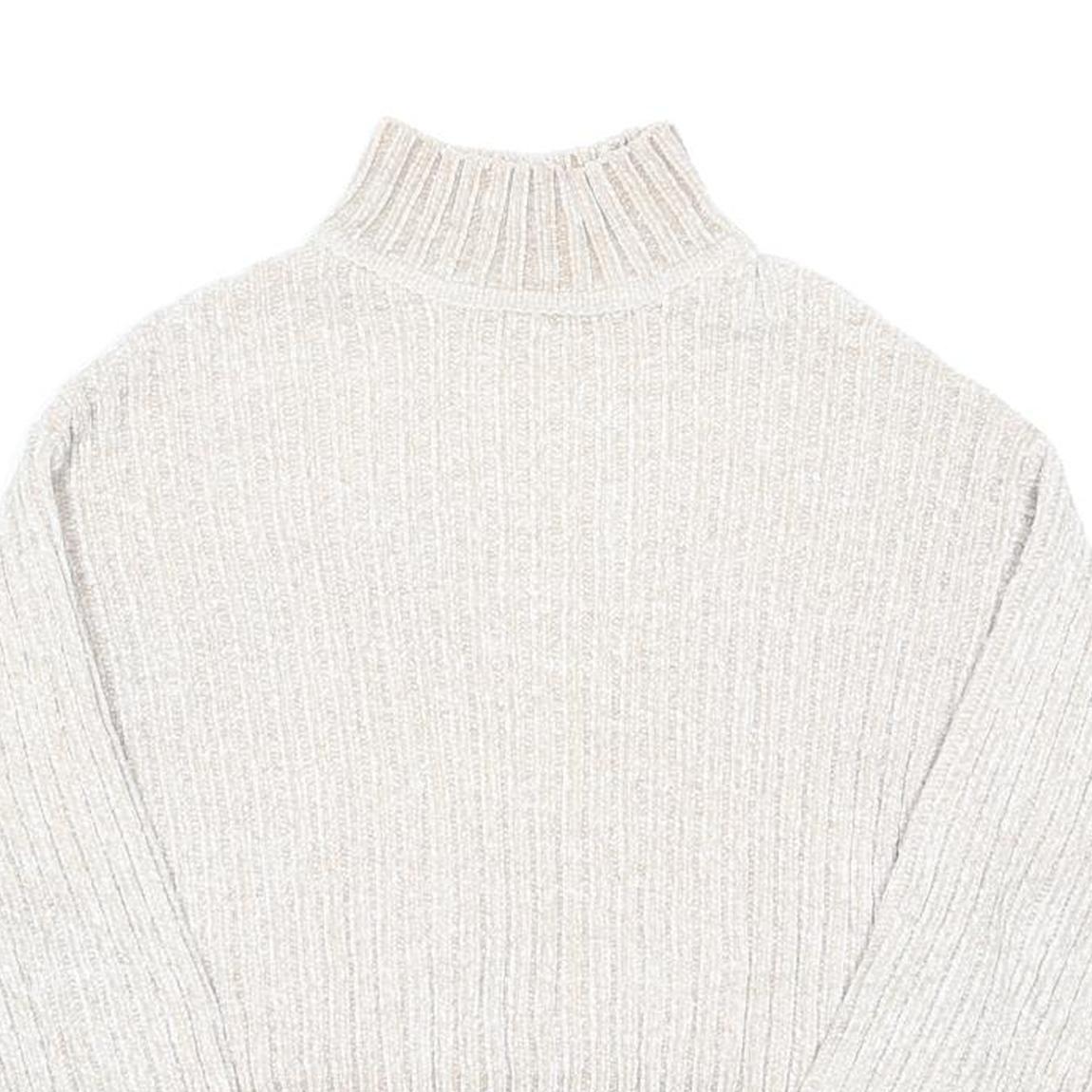 H&M Womens Cream Plain Pullover Pattern Crew Neck Chunky Knit S Soft Warm Cozy